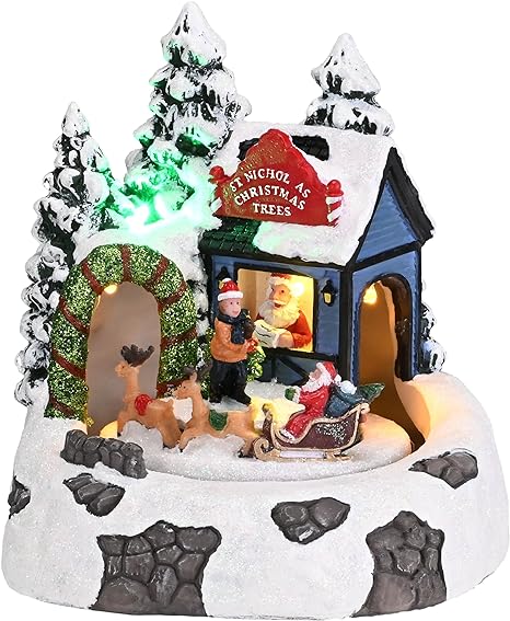 Valery Madelyn Musical Christmas Village Lighted House Decoration, Pre-Lit Battery Operated Xmas Figurine Collectible Building Dynamic Scenes for Holiday Table Top Decor