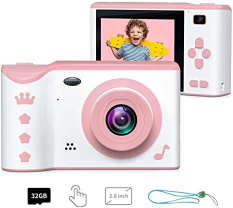 ieGeek Kids Camera, kids digital camera, 2.8 Inches Front and Rear Dual Camera 8.0MP, 1080P HD camera for kids, USB Rechargeable with 32GB SD Card Storage Kids Gift for 3-12 Years Old Boys and Girls