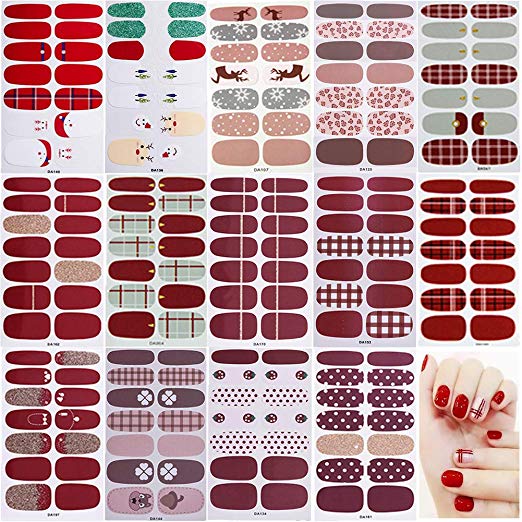 14 Sheets Full Wraps Nail Polish Stickers,DIY Self-Adhesive Nail Art Decals Strips Manicure Kit for Women Girls for Christmas Theme