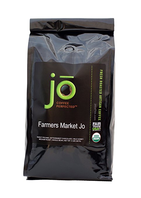 FARMERS MARKET JO: 2 lb, Light Medium Roast, Whole Bean Arabica Coffee, USDA Certified Organic, NON-GMO, Fair Trade Certified, Gourmet Coffee from the Jo Coffee Collection
