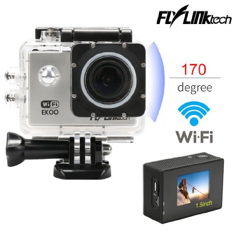Flylinktech WIFI Action Camera Waterproof 1080P Full HD 12MP Sports Camera Helmet Car DVR Recorder 170 Wide-angle Lens Silver