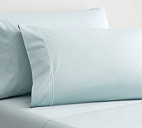 400 Thread Count, 100 % Long Staple Ultrafine cotton, Luxury Quality Bedding, Hotel Collection, Solid Sateen Weave, Pleated Hem Stitch Pillowcases (Standard Blue Sky) By Westbrooke Linens