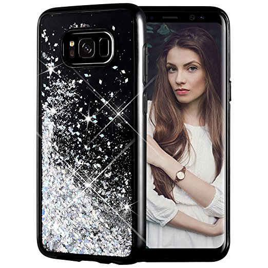 Galaxy S8 Case, Caka Galaxy S8 Glitter Case [Starry Night Series] Luxury Fashion Bling Flowing Liquid Floating Sparkle Glitter Girly TPU Bumper Case for Samsung Galaxy S8 - (Silver)