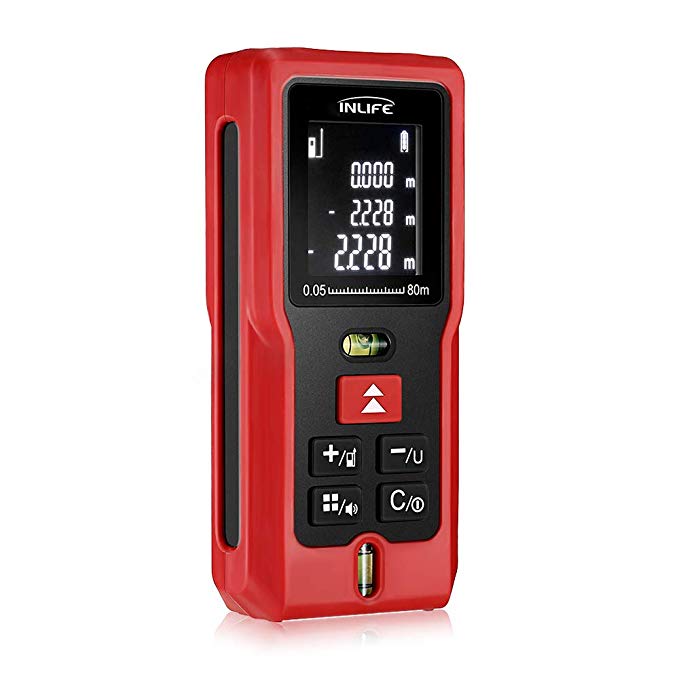 Digital Laser Distance Meter 262FT/ 80M,InLife Backlit LCD Laser Measure, Laser Measuring Device with Single-distance, Continuous, Area, Volume Measurement and Pythagorean Modes
