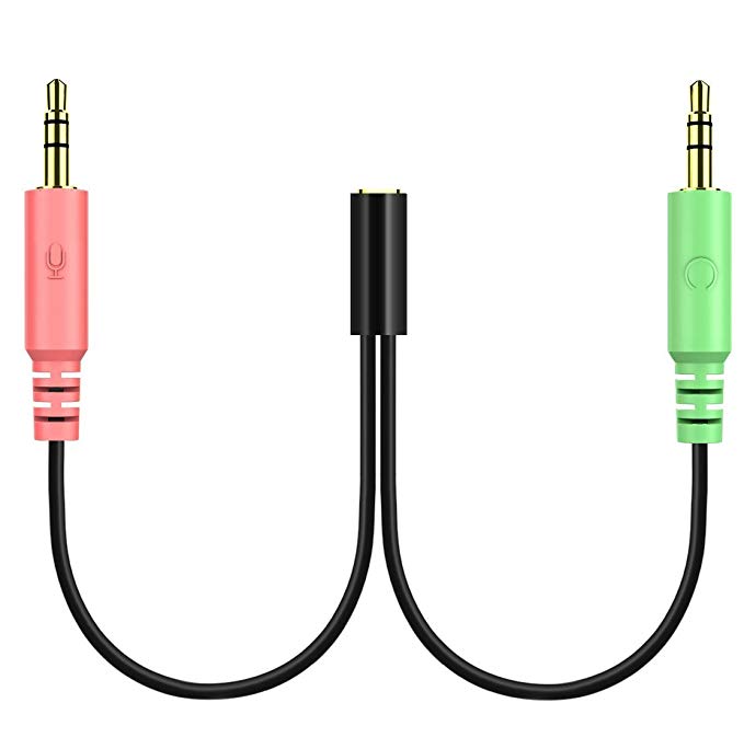 3.5mm Jack Adapter - Y Splitter Audio Cable with Separate Microphone and Headphone Connector for PC, PS4 Gaming Headset for Skype/VOIP - Black
