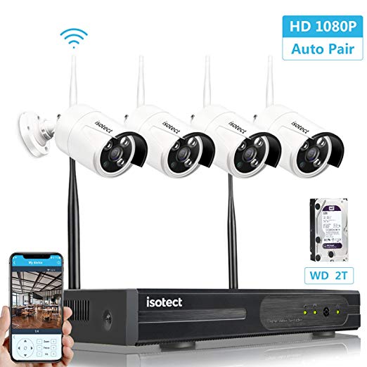 [Expandable System]Wireless Security Camera System, Isotect Full HD 8CH 1080P WiFi NVR Kit with 4pcs 1080P Indoor Outdoor Wireless Video IP Cameras, Remote Playback, 65ft Night Vision, 2TB Hard Drive