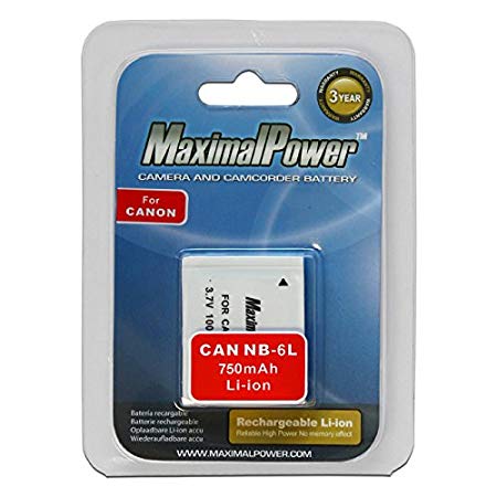 Maximal Power DB CAN NB-6L Replacement Battery for Canon Digital Cameras/Camcorders (White)