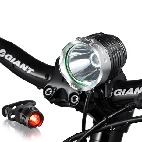 Night Eyes-Brightest 1200 Lumens Rechargeable Bike Light, Mountain Bike headlamp -8.4V 6400mA Waterproof ABS Battery- Free Alumium Bike Taillight Bonus
