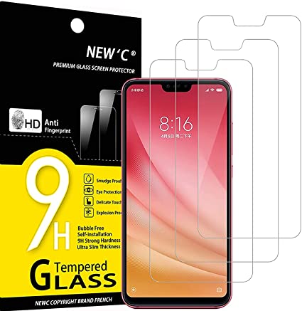 NEW'C 3 Unidades, Protector de Pantalla para Xiaomi Mi 8 Lite, Mi 8X, Antiarañazos, Antihuellas, Sin Burbujas, Dureza 9H, 0.33 mm Ultra Transparente, Vidrio Templado Ultra Resistente