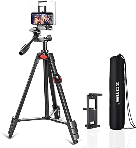 Tripod for iPhone and Android Cellphone,54-inch Premium Flexible Pan Head Phone Tripod,Wireless Remote, Cellphone Phone Tablet Stand Holder and Carrying Bag