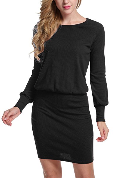 ACEVOG Sexy Women's O-Neck Long Sleeve Bodycon Pencil Midi Dress