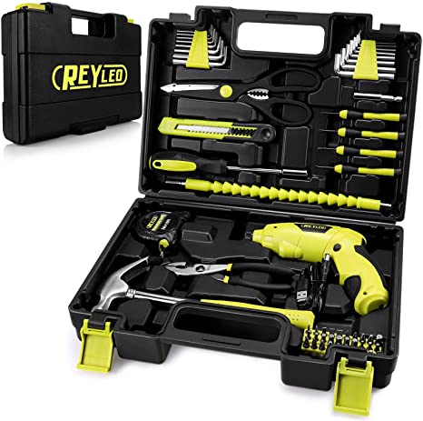 Tool Set, REYLEO Tool Kit with Electric Screwdriver, Rechargeable Cordless Screwdriver set, 58PCS in Tool Storage Box - RLHT01D