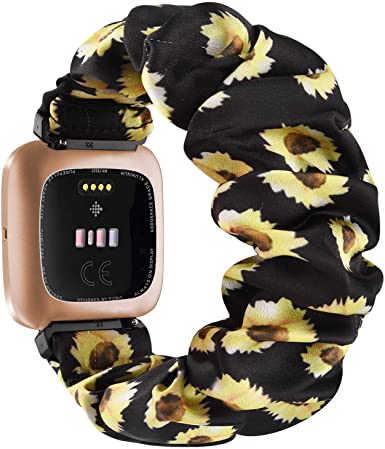 Vancle Scrunchie Bands Compatible for Fitbit Versa/Versa 2/Versa Lite/Versa SE, Soft Cloth Elastic Pattern Printed Fabric Strap Replacement Special Edition Bracelet for Fitbit Versa Smart Watch Women Men Small Large