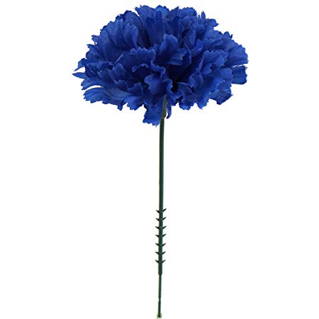 Larksilk Royal Blue 3.5" Silk Carnation Flowers 5" Stem Pick, 100 Count