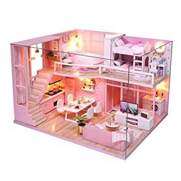 MAGQOO 3D Wooden Dollhouse Miniature Kit DIY House Kit with Furniture,1:24 Scale Creative Room Dust Proof Included (Dream Angel)