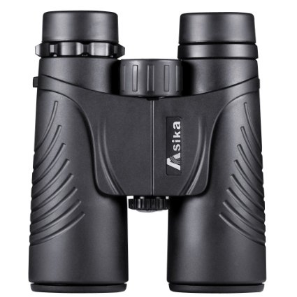 BNISE Compact Binoculars Bird Watching - Asika 10x42 Waterproof/Fogproof/Shockproof - BaK4 Roof Prism 14mm Exif Relief - with Neck Strap and Carrying Case - Black