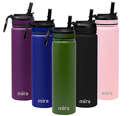 MIRA 24 oz Stainless Steel Water Bottle | Vacuum Insulated Metal Thermos Flask Keeps Cold for 24 Hours, Hot for 12 Hours | BPA-Free Straw Lid Cap | Olive Green