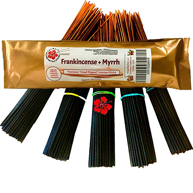 WagsMarket Premium Hand Dipped Incense Sticks, You Choose The Scent. 100-12in Sticks. (Frankincense and Myrrh)
