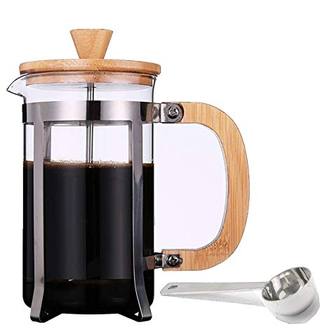 French Press Coffee/Tea Maker by Sivaphe Espresso Press Milk Frother with 18/8 Stainless Steel Filter High Borosilicate Carafe Durable Bamboo Handle Gifted Coffee Scoop 34oz/1000ml