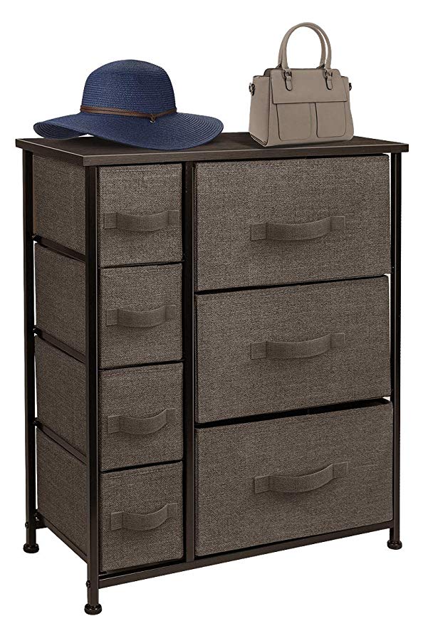 Sorbus Dresser with Drawers - Furniture Storage Tower Unit for Bedroom, Hallway, Closet, Office Organization - Steel Frame, Wood Top, Easy Pull Fabric Bins (7-Drawer, Brown)