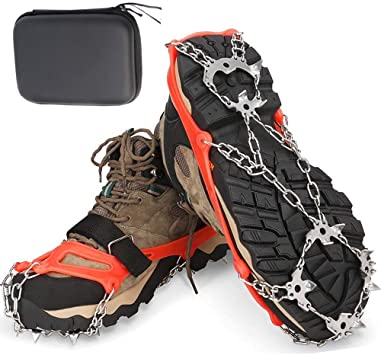 Crampons Traction Cleats Ice Snow Grips with 19 Spikes System Safe Protect for Walking, Ice Fishing, Climbing and Hiking on Snow and Ice