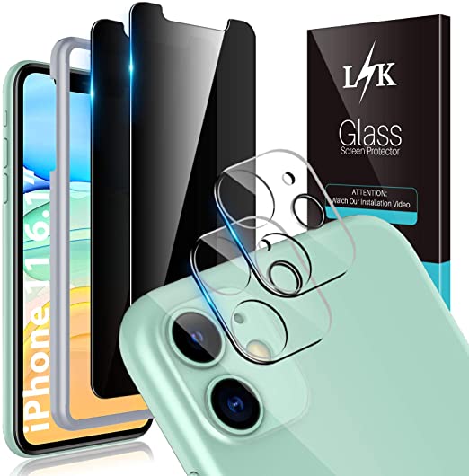 4 Pack LϟK 2 Pack Screen Protector & 2 Pack Camera Lens Protector Compatible for iPhone 11 6.1 inch Tempered Glass Film Scratch-Proof, Fingerprint-Proof, Case Friendly, Bubble Free - Black