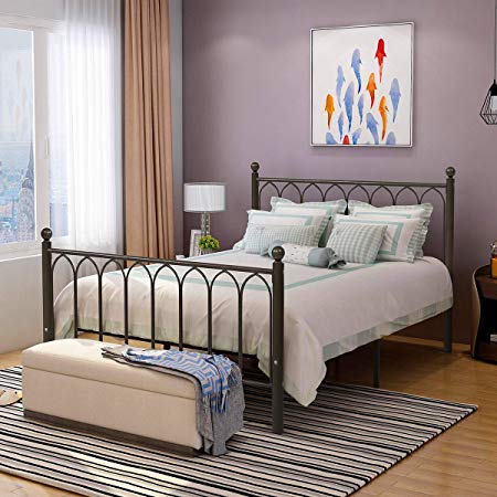 HOMERECOMMEND Metal Bed Frame Platform with Headboard and Footboard Box Spring Replacement Mattress Foundation Hevay Duty Steel Slats, Queen Copper Veins