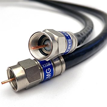 5ft QUAD SHIELD SOLID COPPER 3GHZ RG-6 Coaxial Cable 75 Ohm (DIRECTV Satellite TV or Broadband Internet) ANTI CORROSION BRASS CONNECTOR RG6 Fittings Assembled in USA by PHAT SATELLITE INTL