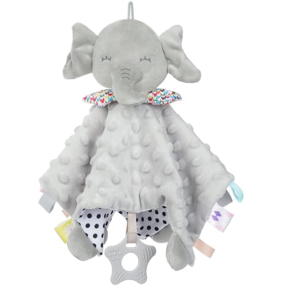 Vicloon Baby Security Blanket, Elephant Security Blanket for Babies with Tags & Teether, Soft Blanket for Baby Boys and Girls, Baby Snuggle Toy Baby Elephant Stuffed Animal (Color)