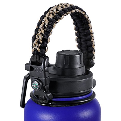 Hydro Flask Paracord Handle Holder, Glink General Hydro Flask Nalgene CamelBak for Wide Mouth Water Bottle Carrier, Strap Cord with Safety Ring and Carabiner, 11 Colors