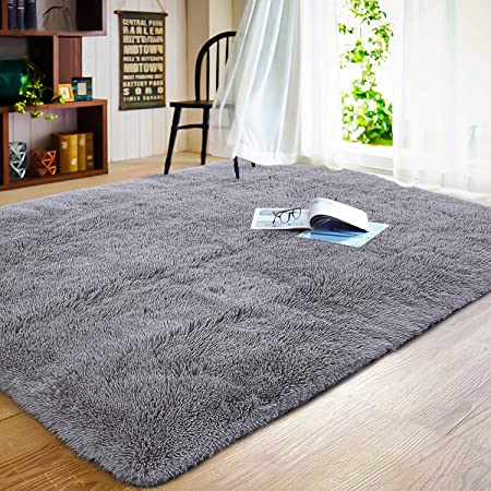 Soft Fluffy Shaggy Kids Room Nursery Rug Warm Area Rugs Bedroom Living Room Carpet Hypoallergenic, Washable and Nonslip Safer for Children Room Decor Baby Floor Playmats Crawling Mat, 4 x 6 Feet Grey