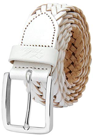 Falari Men's Braided Belt Leather Stainless Steel Buckle 35mm