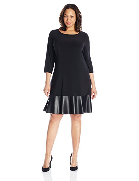 Tiana B Women's Plus-Size Solid Jersey Dress and Faux Leather Bottom Band