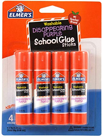 Elmer's Disappearing Purple School Glue Sticks, 0.24 oz Each, 4 Sticks per Pack (E543)