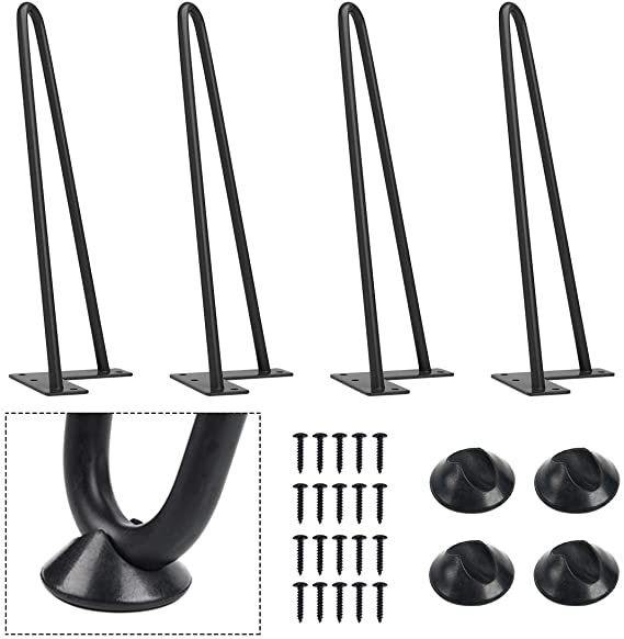 SMARTSTANDARD 12 Inch Heavy Duty Hairpin Furniture Legs, Metal Home DIY Projects for Nightstand, Coffee Table, Desk, etc with Rubber Floor Protectors Black 4PCS