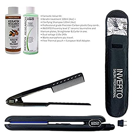 Brazilian Keratin Hair Blowout Treatment VALUE KIT I with Flat Iron and much more, Professional Results Straighten and Smooths Hair Queratina Keratina Brasilera Tratamiento