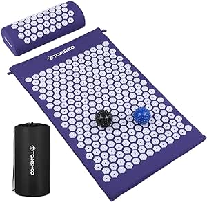 TOMSHOO Acupressure Set, Acupressure Mat and Pillow with 2pcs Massage Balls- Pain Relief Therapy Muscle Back Neck with Travel Bag for Men and Women (Midnight Blue)