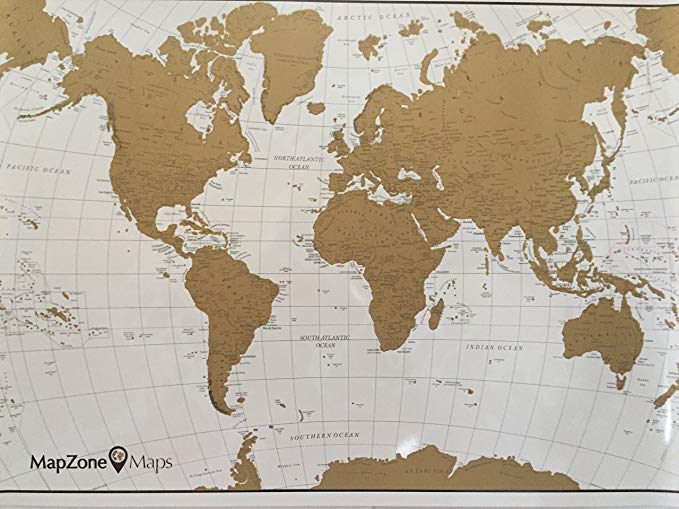 MapZone Maps - Scratch off World Travel Map - White and Gold with USA - Scratch off Tool Included