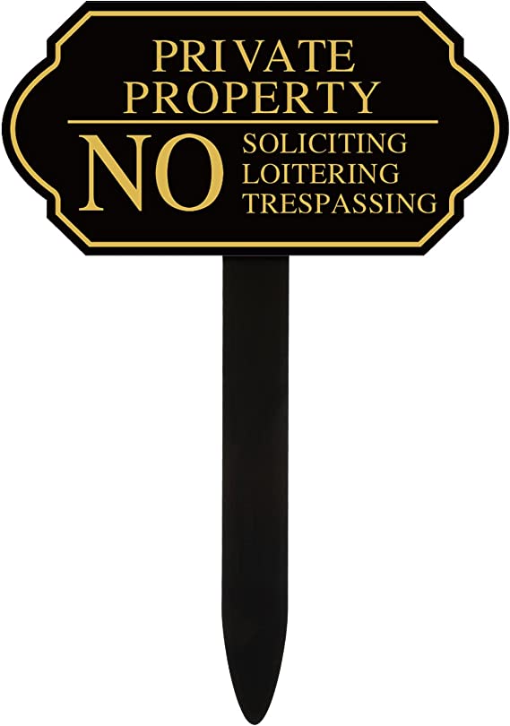 Private Property No Trespassing for House Yard No Soliciting No Loitering Signs with Stake, 7.09 x 3.54 Inch Self Adhesive Yard Warning Signs for House Outdoor Business (1 Pack)