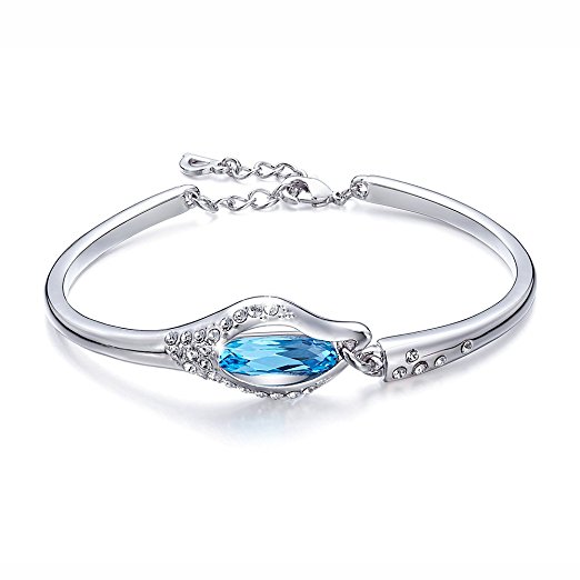 Alaxy "Eternal Love" 7.4 Inches Bangle Bracelet Made with Blue Swarovski Crystal