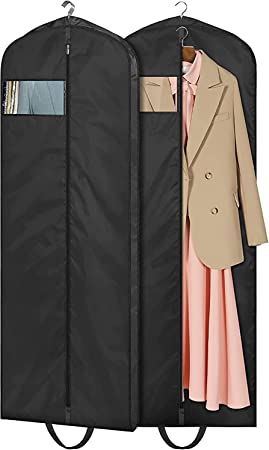 MISSLO 65" Long Garment Bags for Travel Dress Bag Wedding Dress Cover Waterproof Clothing Bags Storage Hanging Clothes Protectors for Wardrobe Bags 2 Packs for Gowns, Tuxedos, Coats Carrier, Black