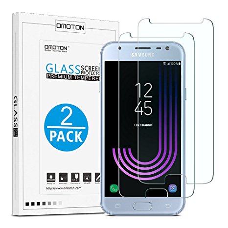 [2 Pack] Samsung Galaxy J3 2017 Screen Protector , OMOTON Tempered Glass Screen Protector with [2.5D Round Edge] [9H Hardness] [Crystal Clearity] [Scratch-Resistant] [No-Bubble] for Samsung J3 2017, 5.0 Inch