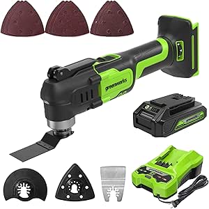 Greenworks 24V Cordless Oscillating Multi Tool with 13 Accessories, 6 Speed, 3° Oscillating Angle, Brushless Motor, Quick Blade Change, with 2Ah Battery and Charger