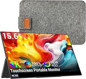 InnoView 15.6in Touchscreen Portable Monitor+Protective Case Bundle, Portable 4k Monitor 100% Adobe 10 Point Touch Screen Monitor 3840x2160 USB C HDMI Ultra Slim Portable Monitor for Laptop