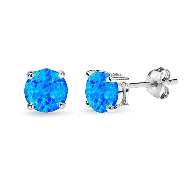 Sterling Silver Simulated Opal 6mm Round Stud Earrings, All Colors