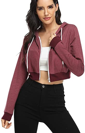 Dilgul Women's Zip Up Hoodie Cropped Long Sleeve Casual Sweatshirt Outdoor Jackets with Pockets