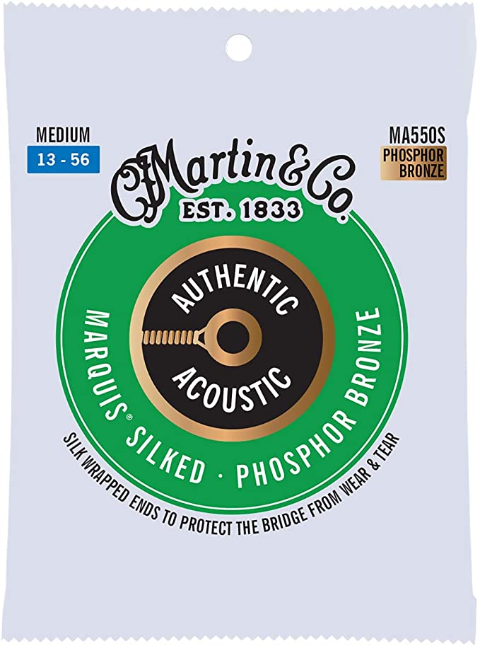 Martin Guitar Authentic Acoustic MA550S Marquis Silked 92/8 Phosphor Bronze Acoustic Strings, Medium-Gauge