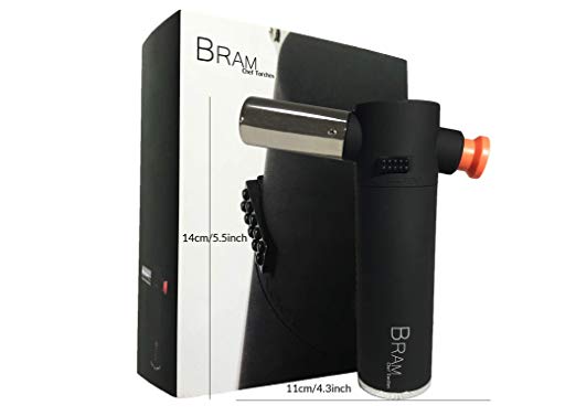 Bram Sous Vide Torch - Minimalist Matte Black. Butane Torch For Creme Brulee, Art, Refillable Blow Torch. Dab Torch. Perfect for Baking, Cooking, BBQ, Searing Steak. Professional Chefs Blow Torch