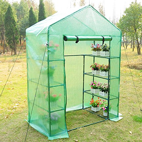 Outsunny 56"×30"×78" Portable 4 Tier Warm Greenhouse Pop up Plants Flower Greenhouse with Shelves, Green