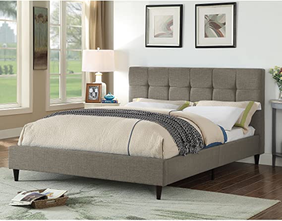 AC Pacific Stitched Platform Bed with Wooden Slats, FULL, Grey